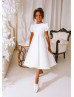 Short Puff Sleeves White Satin Tulle Flower Girl Dress